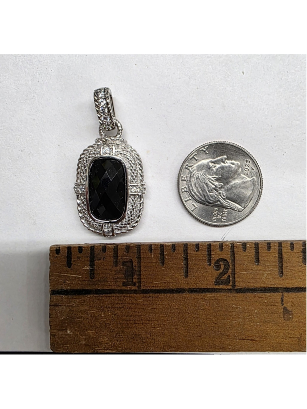 Judith Ripka 925 Sterling Silver Checkerboard Cut Black Onyx CZ Enhancer Pendant